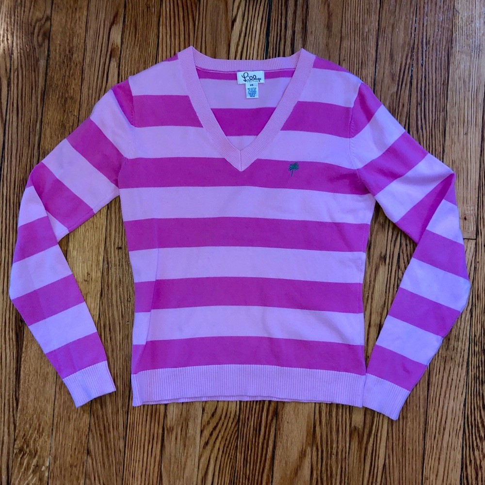 Lilly Pulitzer Pink Striped V-Neck Sweater